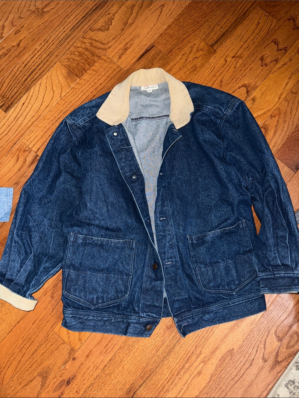 Vintage Talbots Dark Blue Denim Jacket with Tan Collar